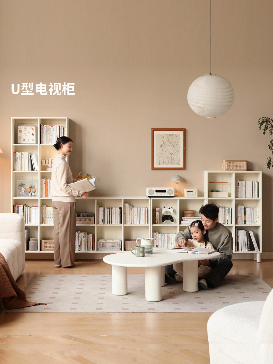 实木书架白色奶油风书房书柜自由组合格子柜靠墙展示架